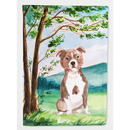 Carolines Treasures Under the Tree Red Staffie Flag Canvas House Size CK2003CHF